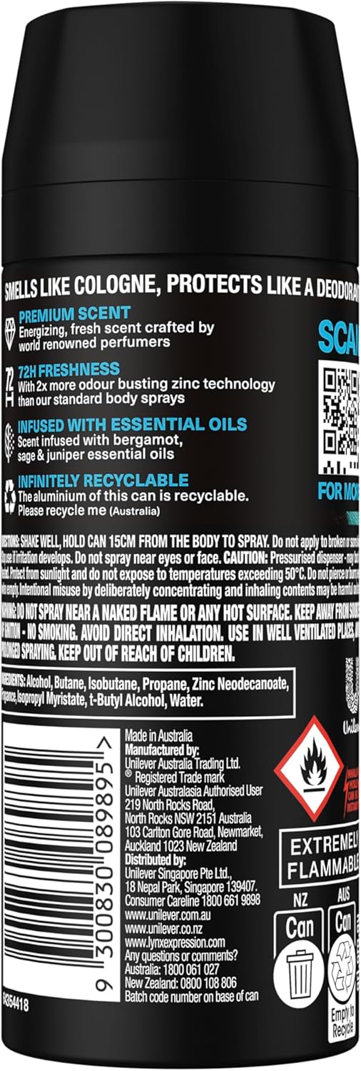 LYNX Fine Fragrance Deodorant ANTIPERSPIRANT AQUA BERGAMOT 150 ML (Pack of 2)