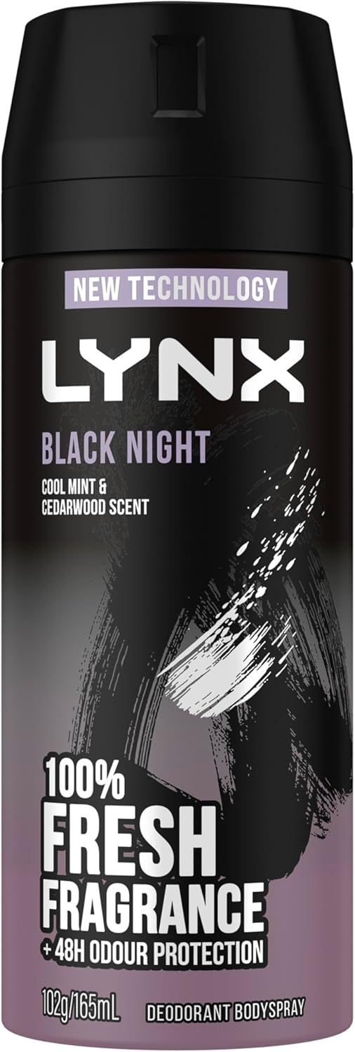 LYNX Black Night Deodorant Body Spray 165 ml (Pack of 3)