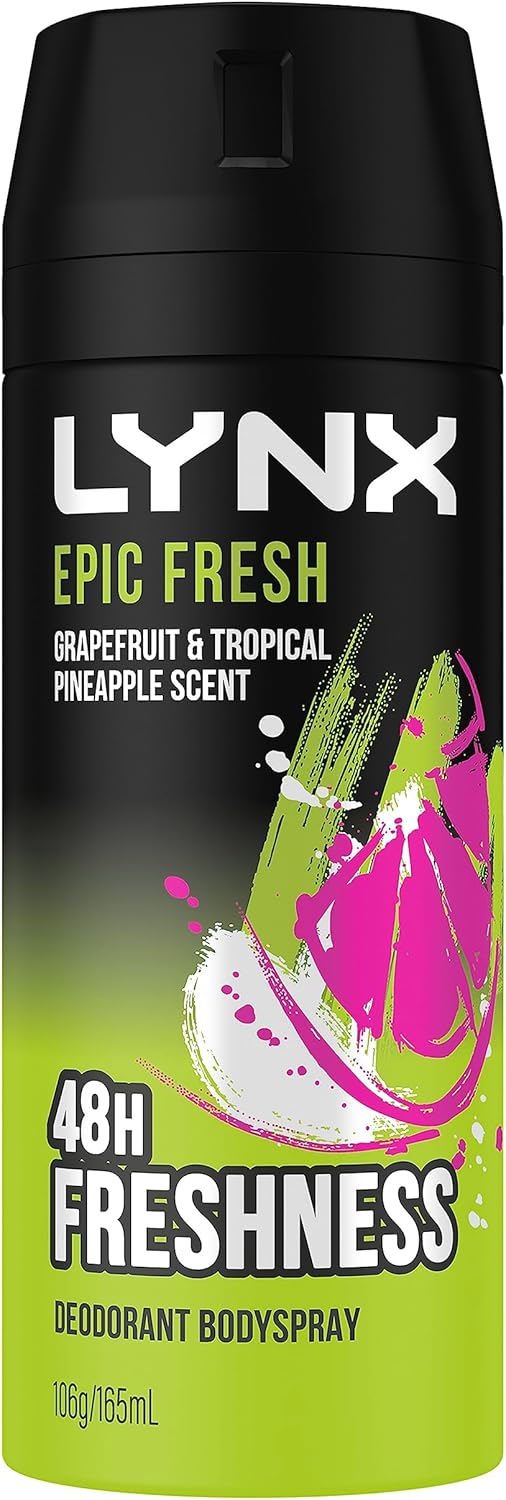 LYNX Africa Deodorant Aerosol Body Spray for Men 165 ML x 4 Pack, 48 hour Fressness, the G.O.A.T. of fragrance