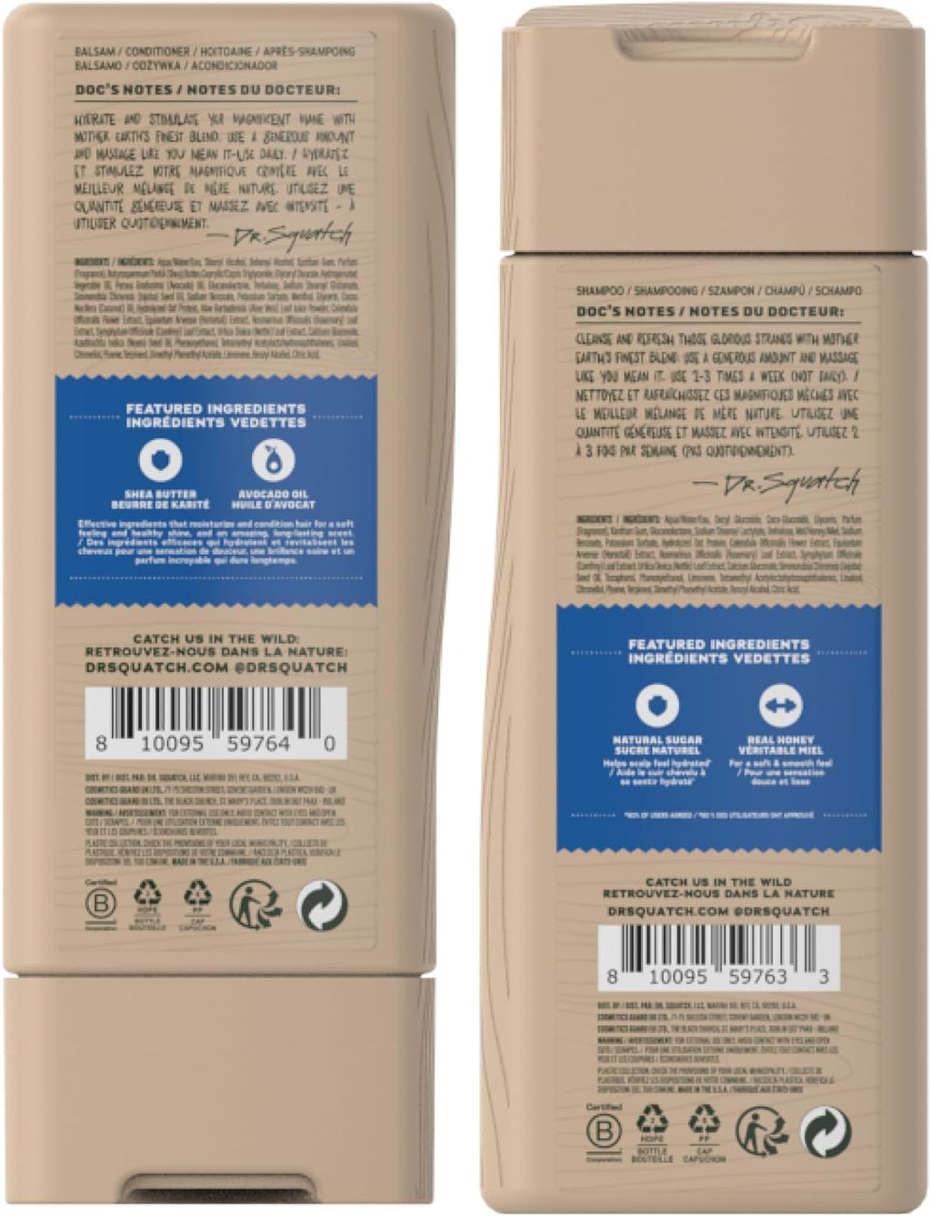 Dr. Squatch Natural Men's Shampoo and Conditioner Set - Healthy, Full Looking Hair - Pine Tar Natural Shampoo and Conditioner for Men (11 fl oz, 2 pack)