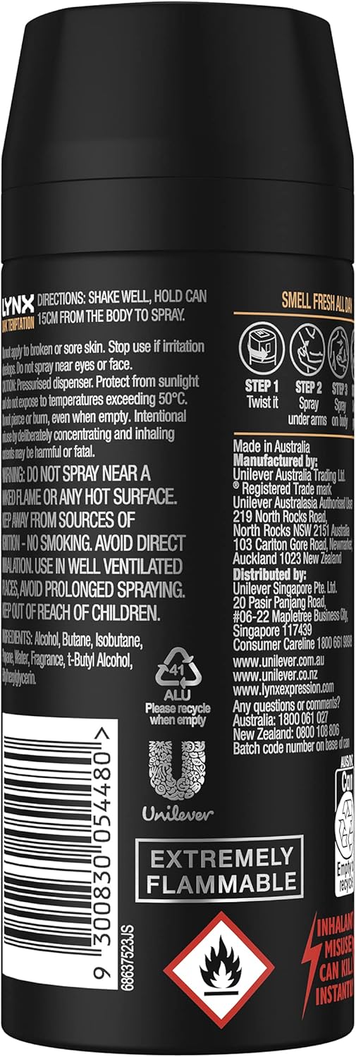 LYNX Black Night Deodorant Body Spray 165 ml (Pack of 3)