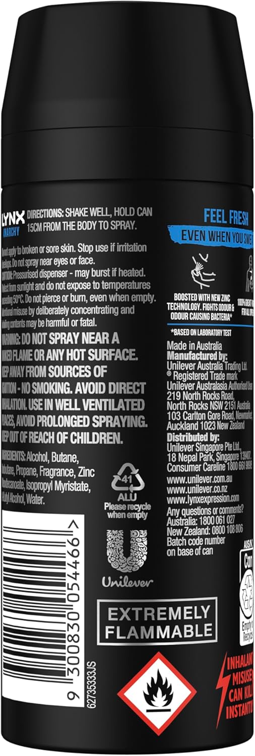 LYNX Black Night Deodorant Body Spray 165 ml (Pack of 3)