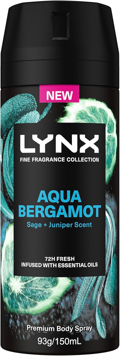 LYNX Fine Fragrance Deodorant ANTIPERSPIRANT AQUA BERGAMOT 150 ML (Pack of 2)