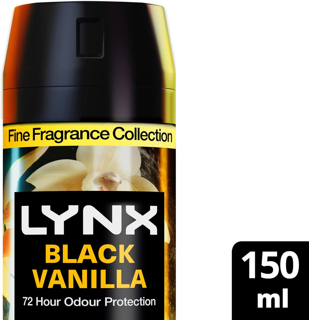 LYNX Fine Fragrance Deodorant ANTIPERSPIRANT Black Vanilla 150 ML (Pack of 2)