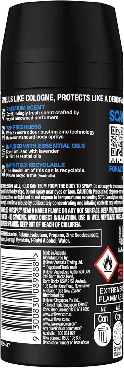 LYNX Deodorant ANTIPERSPIRANT body Spray BLUE LAVENDER 150 ML (Pack of 2)