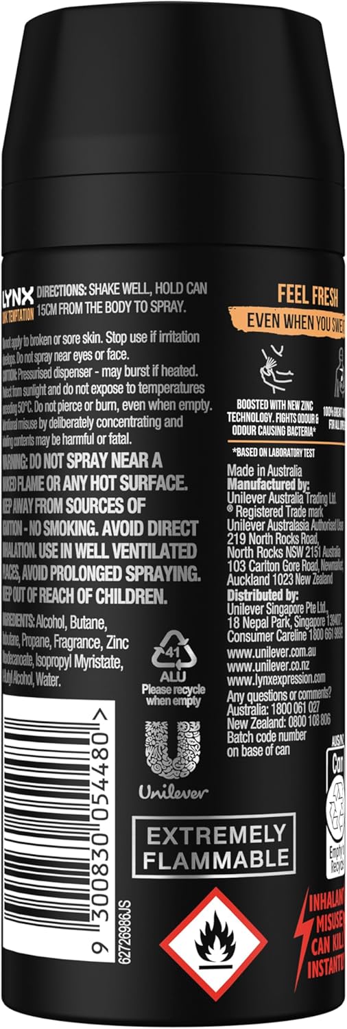 LYNX Black Night Deodorant Body Spray 165 ml (Pack of 3)