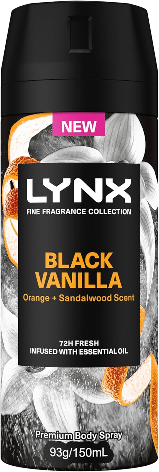 LYNX Fine Fragrance Deodorant ANTIPERSPIRANT Black Vanilla 150 ML (Pack of 2)