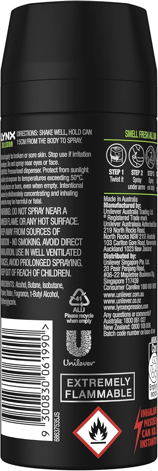 LYNX Black Night Deodorant Body Spray 165 ml (Pack of 3)