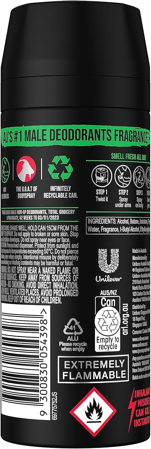 LYNX Africa Deodorant Aerosol Body Spray for Men 165 ML x 4 Pack, 48 hour Fressness, the G.O.A.T. of fragrance