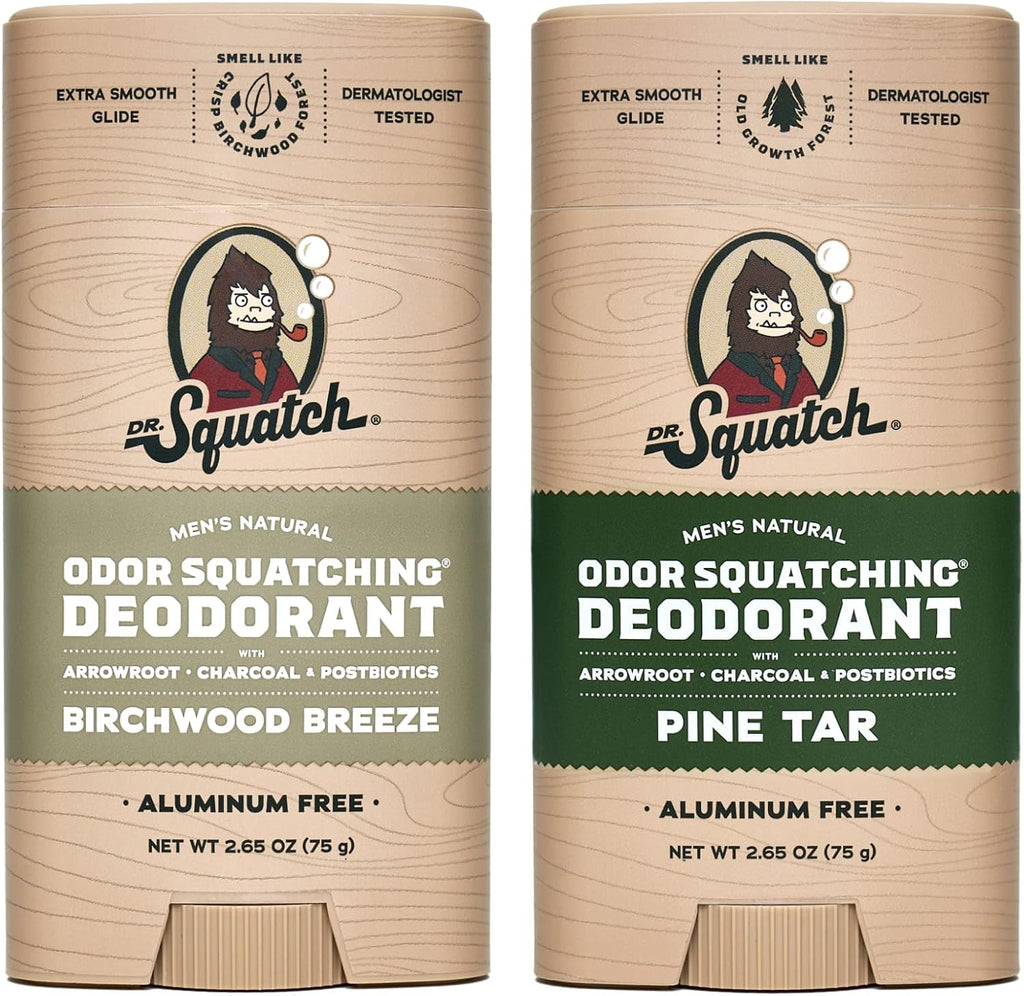 Dr. Squatch Natural Men’s Deodorant – Aluminium Free Natural Deodorant For Men with Charcoal & Postbiotics for 72-Hour Odor Protection – Alpine Sage & Fresh Falls, 75g Stick (2-pack)
