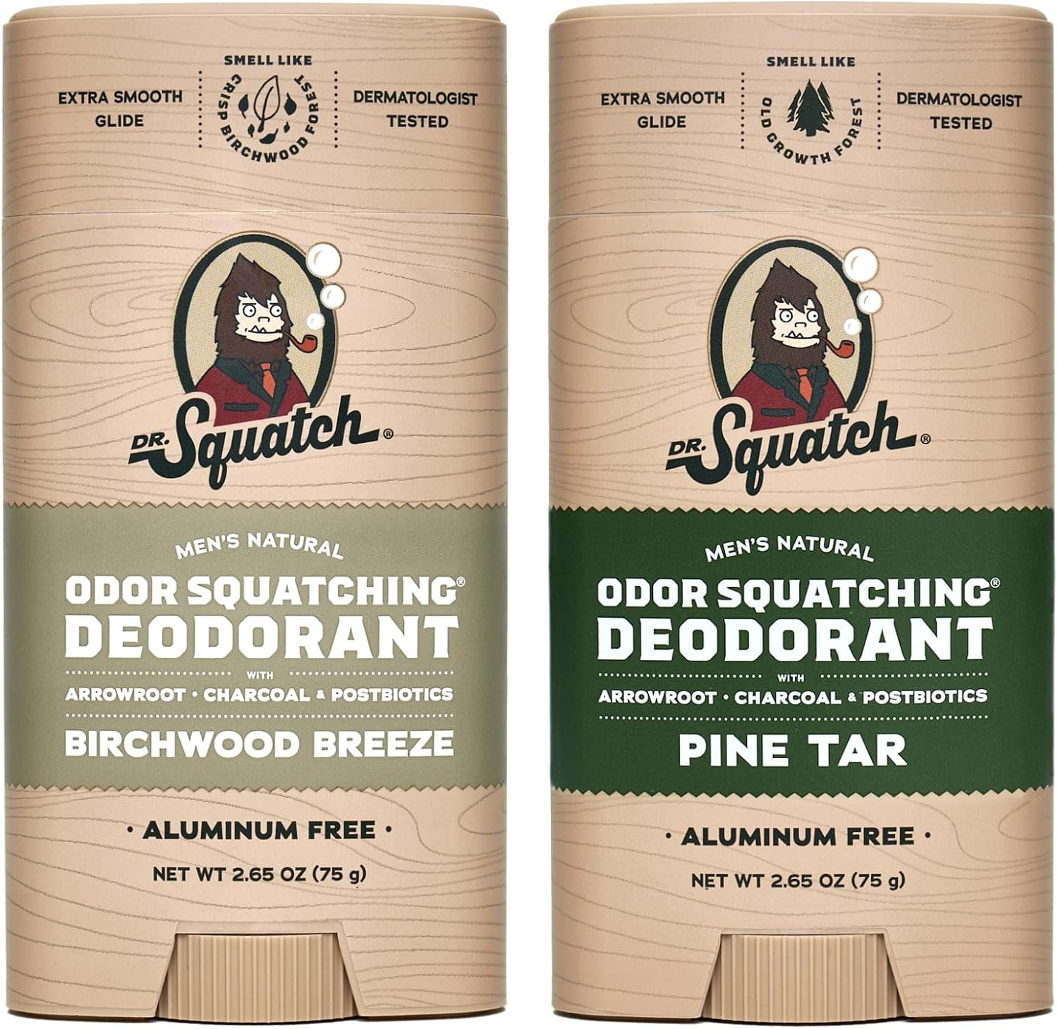 Dr. Squatch Natural Men’s Deodorant – Aluminium Free Natural Deodorant For Men with Charcoal & Postbiotics for 72-Hour Odor Protection – Alpine Sage & Fresh Falls, 75g Stick (2-pack)