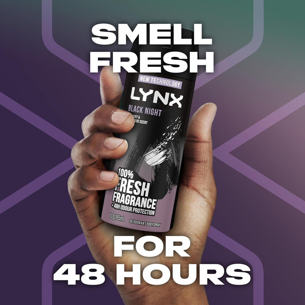LYNX Black Night Deodorant Body Spray 165 ml (Pack of 3)