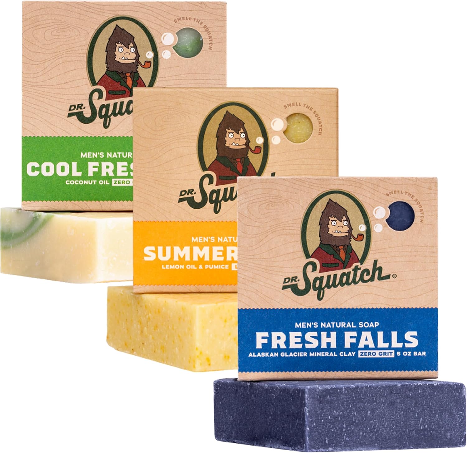 Dr. Squatch Natural Men’s Bar Soap - Cold Process Body Soap Bar with Natural Oils - Gifts for Men - Summer Citrus, Cool Fresh Aloe, Fresh Falls (142g, 3 pack)