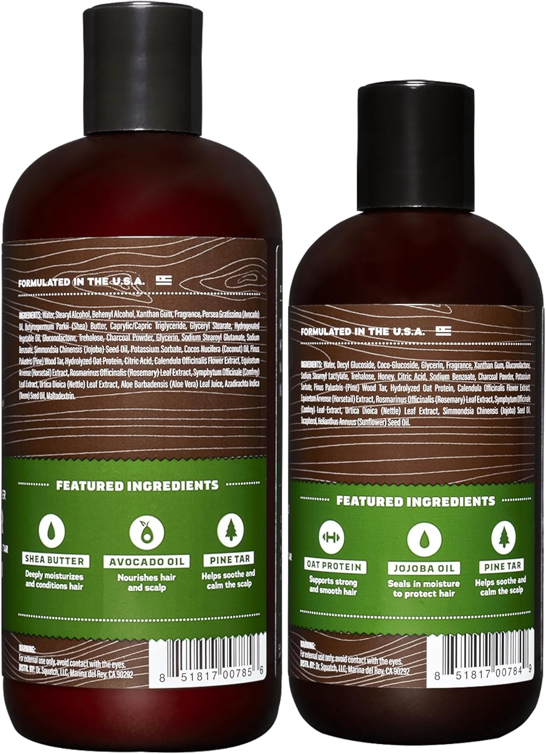 Dr. Squatch Natural Men's Shampoo and Conditioner Set - Healthy, Full Looking Hair - Pine Tar Natural Shampoo and Conditioner for Men (11 fl oz, 2 pack)