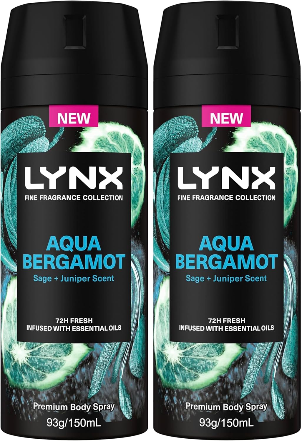 LYNX Fine Fragrance Deodorant ANTIPERSPIRANT AQUA BERGAMOT 150 ML (Pack of 2)