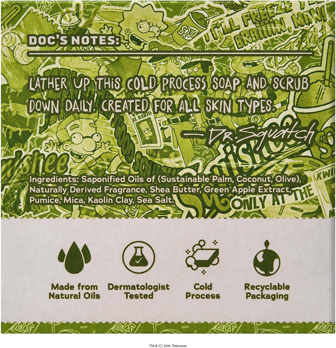 Dr. Squatch Bar Soap for Men – Limited Edition Simpsons – Natural Cold Process Soap with No Harsh Chemicals – Squishee Supreme (5 oz)