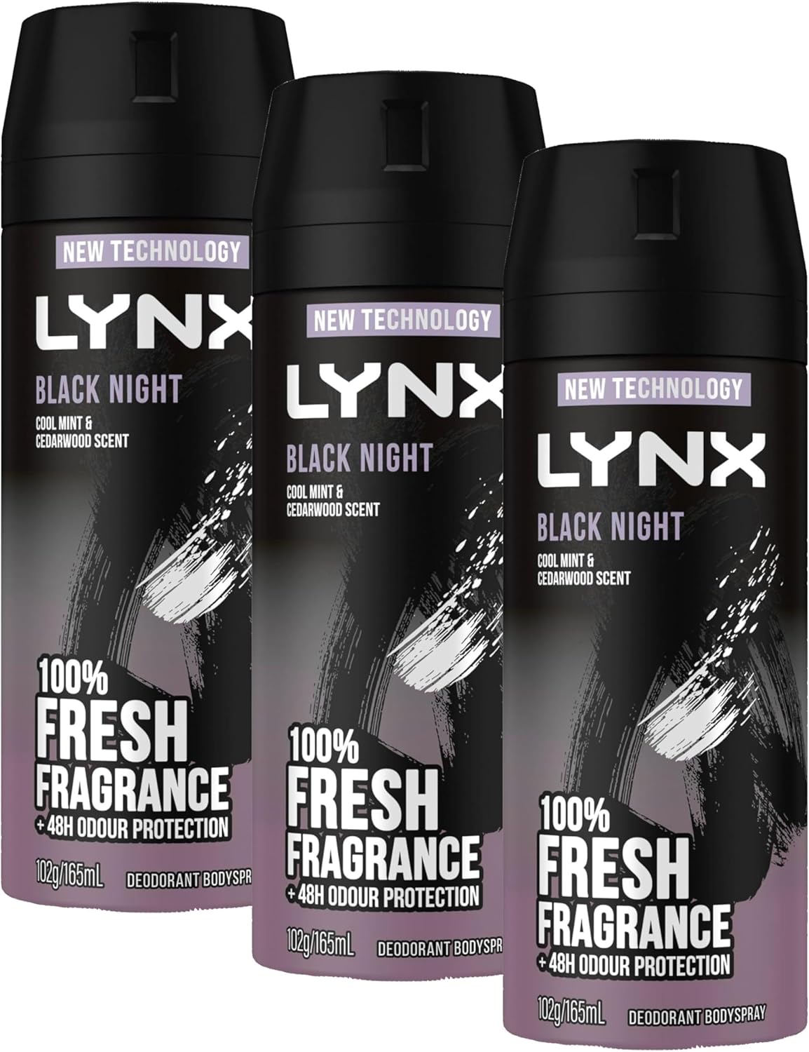 LYNX Black Night Deodorant Body Spray 165 ml (Pack of 3)