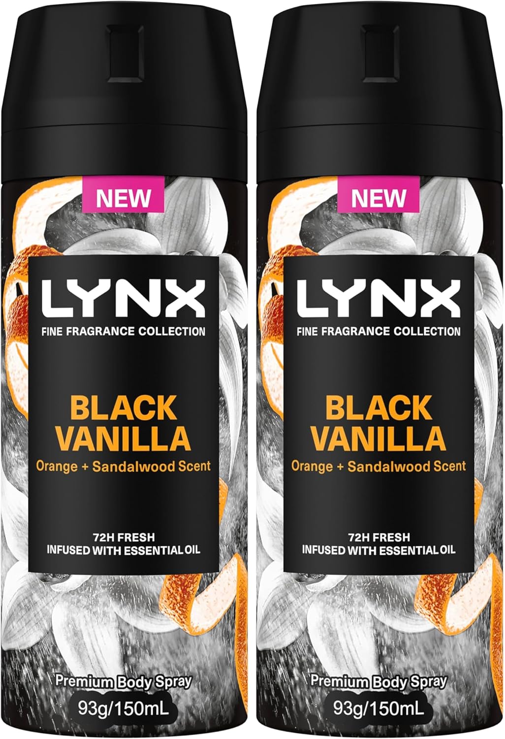LYNX Fine Fragrance Deodorant ANTIPERSPIRANT Black Vanilla 150 ML (Pack of 2)