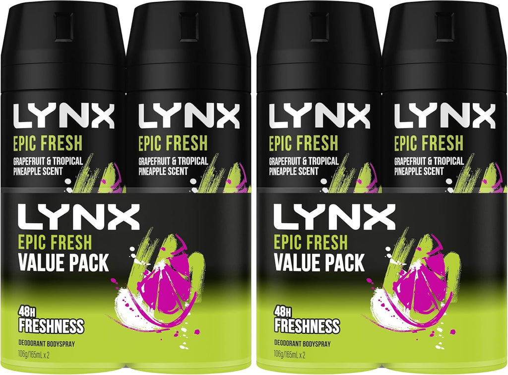 LYNX Africa Deodorant Aerosol Body Spray for Men 165 ML x 4 Pack, 48 hour Fressness, the G.O.A.T. of fragrance