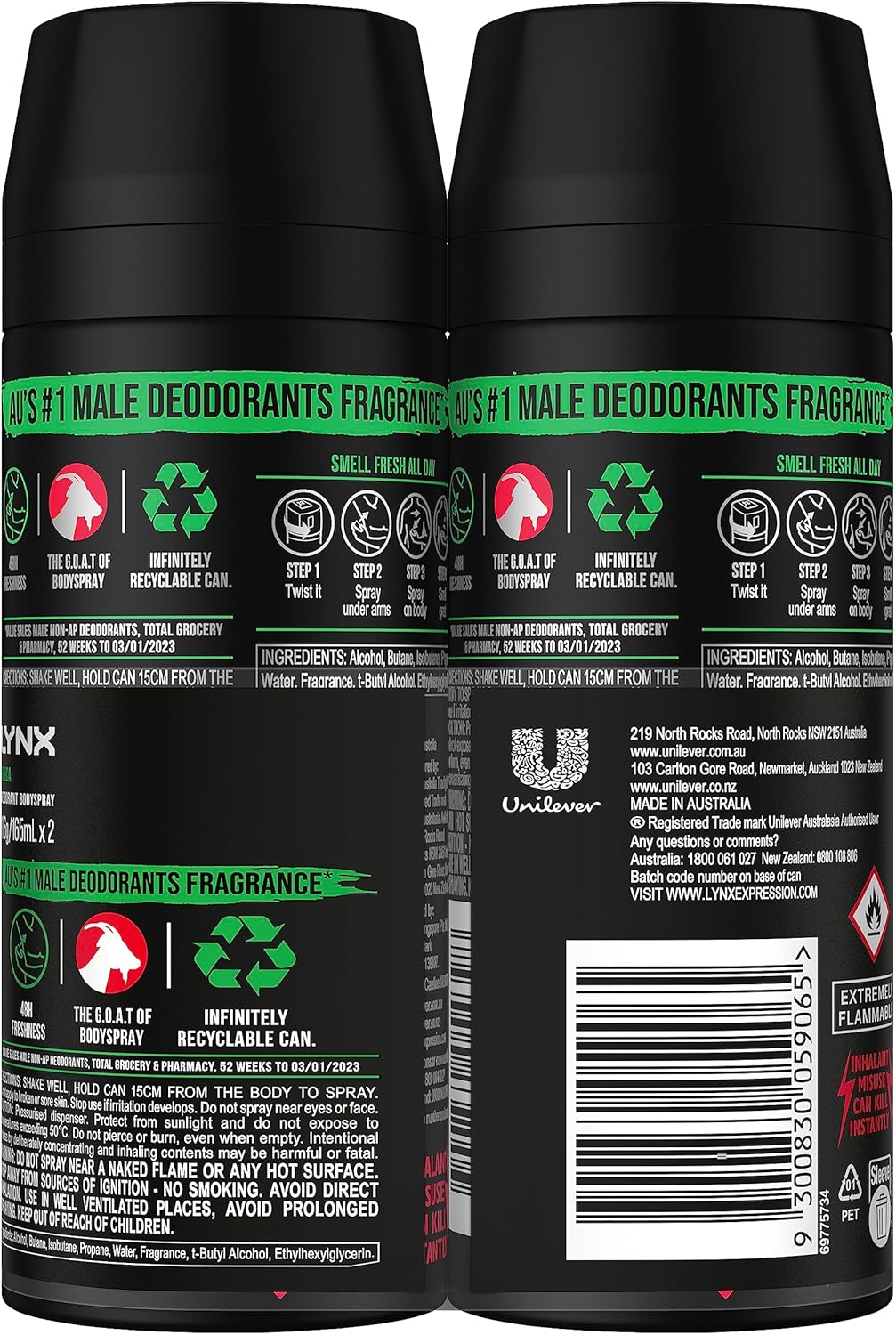 LYNX Africa Deodorant Aerosol Body Spray for Men 165 ML x 4 Pack, 48 hour Fressness, the G.O.A.T. of fragrance